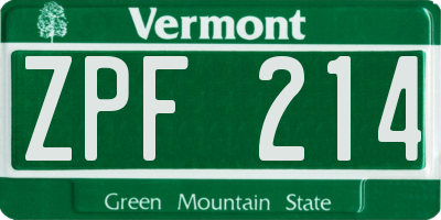 VT license plate ZPF214