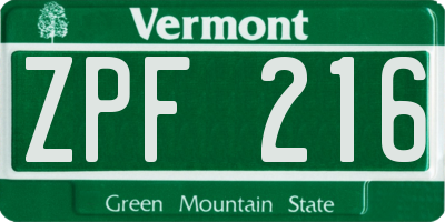 VT license plate ZPF216