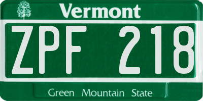 VT license plate ZPF218