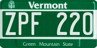 VT license plate ZPF220