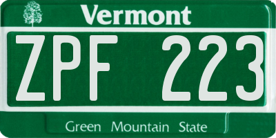 VT license plate ZPF223