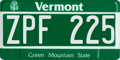 VT license plate ZPF225