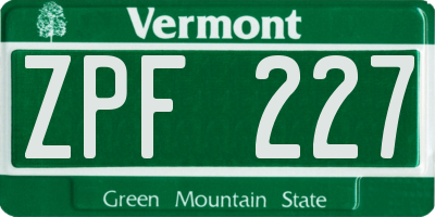 VT license plate ZPF227