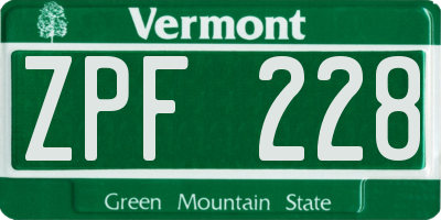 VT license plate ZPF228