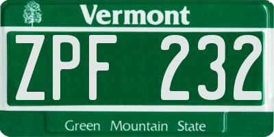 VT license plate ZPF232
