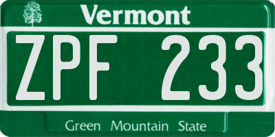 VT license plate ZPF233