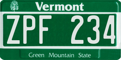 VT license plate ZPF234