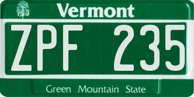 VT license plate ZPF235