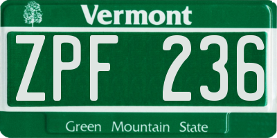 VT license plate ZPF236