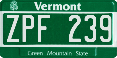 VT license plate ZPF239