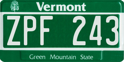 VT license plate ZPF243