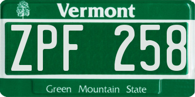 VT license plate ZPF258