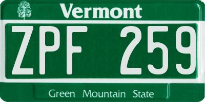 VT license plate ZPF259