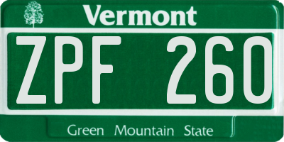 VT license plate ZPF260