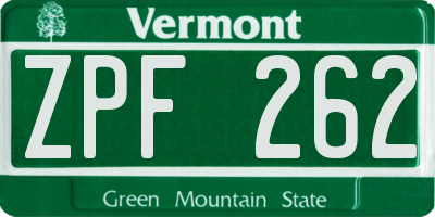 VT license plate ZPF262