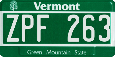 VT license plate ZPF263