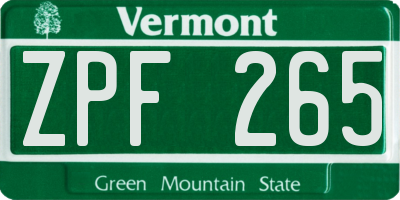 VT license plate ZPF265