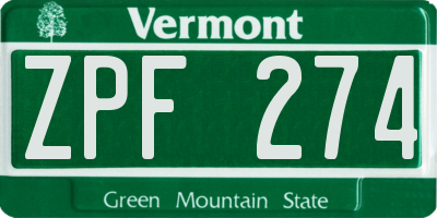 VT license plate ZPF274