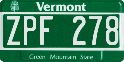 VT license plate ZPF278