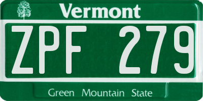 VT license plate ZPF279