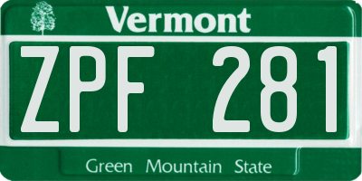 VT license plate ZPF281