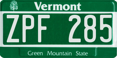 VT license plate ZPF285