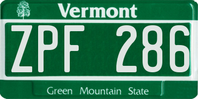 VT license plate ZPF286