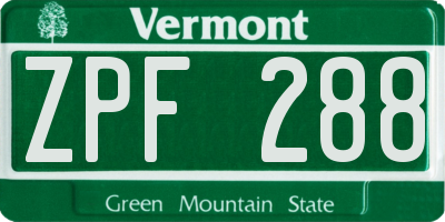 VT license plate ZPF288