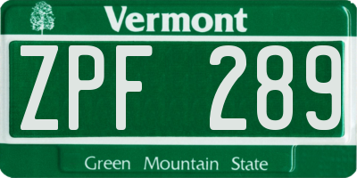 VT license plate ZPF289