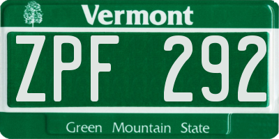 VT license plate ZPF292