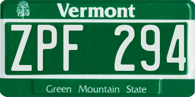 VT license plate ZPF294