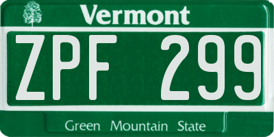VT license plate ZPF299