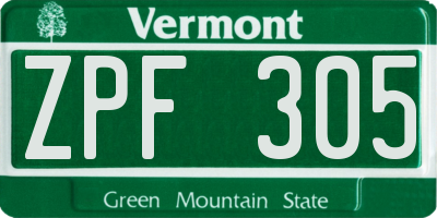 VT license plate ZPF305
