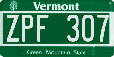 VT license plate ZPF307