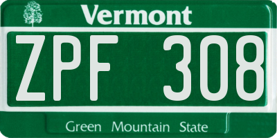 VT license plate ZPF308