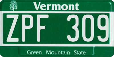VT license plate ZPF309