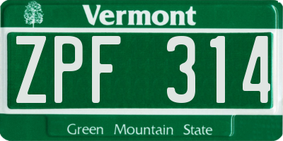 VT license plate ZPF314