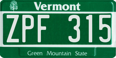 VT license plate ZPF315