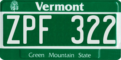 VT license plate ZPF322