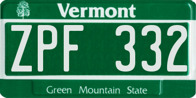 VT license plate ZPF332