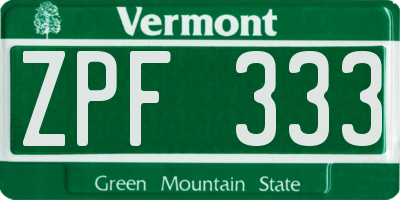 VT license plate ZPF333