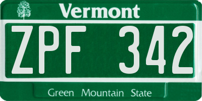 VT license plate ZPF342