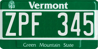 VT license plate ZPF345