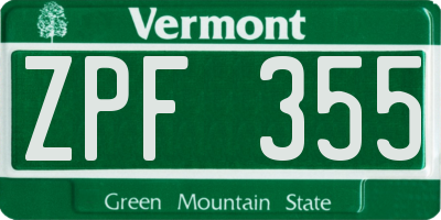 VT license plate ZPF355