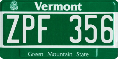 VT license plate ZPF356
