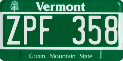 VT license plate ZPF358