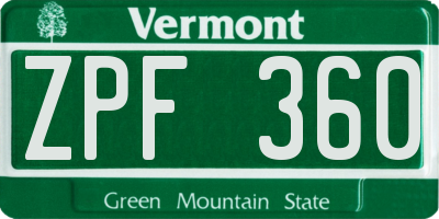 VT license plate ZPF360