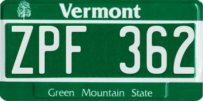 VT license plate ZPF362