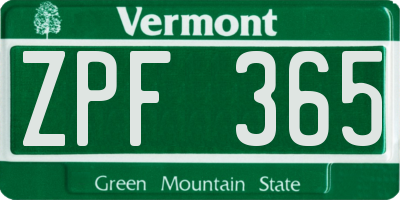 VT license plate ZPF365