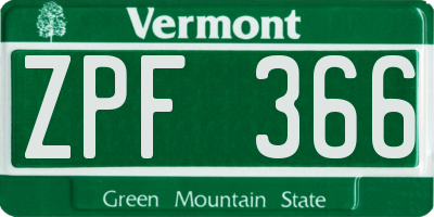 VT license plate ZPF366